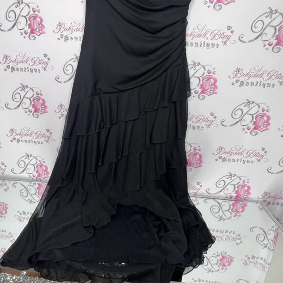 City triangles dress gown tiered ruffle frilly detail beaded black milkmaid tank - Picture 5 of 12